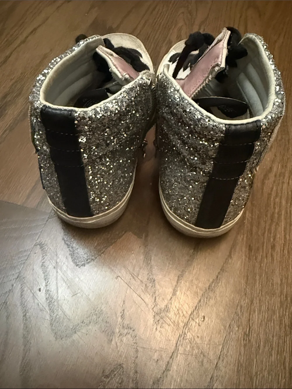 Golden Goose Pink, White & Black High-Top Sneakers with Glitter Heel - Picture 4 of 6
